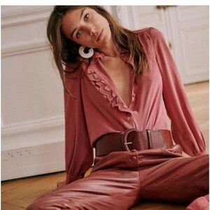 Sezane Chlo Rosewood Silk Blouse